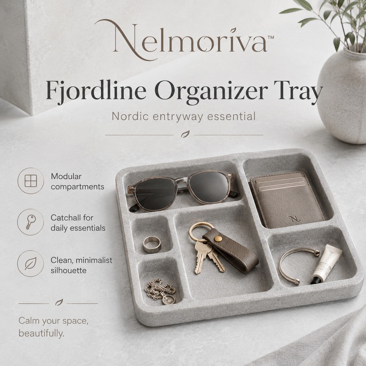 Nelmoriva™ Fjordline Modular Entryway Organizer Tray - Minimalist Catchall for Keys, Jewelry & Wallets