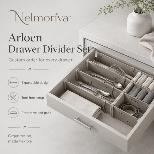 Nelmoriva™ Arloen Adjustable Drawer Divider Set - Expandable Kitchen & Dresser Organizers