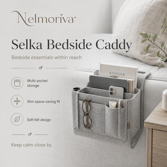 Nelmoriva™ Selka Bedside Storage Caddy - Felt Bed Organizer for Books, Tablet & Phone