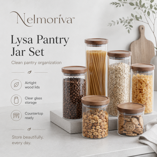 Nelmoriva™ Lysa Airtight Glass Pantry Jar Set - Food Storage Containers with Wood Lids
