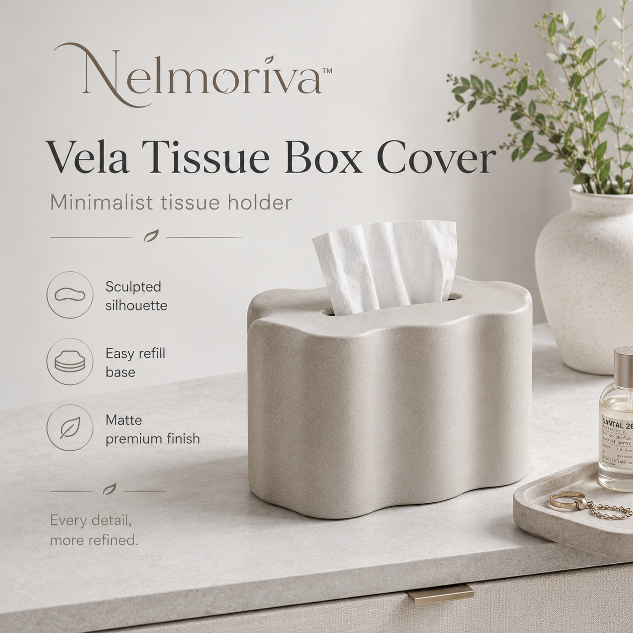 Nelmoriva™ Vela Sculpted Tissue Box Cover - Minimalist Decorative Tissue Holder
