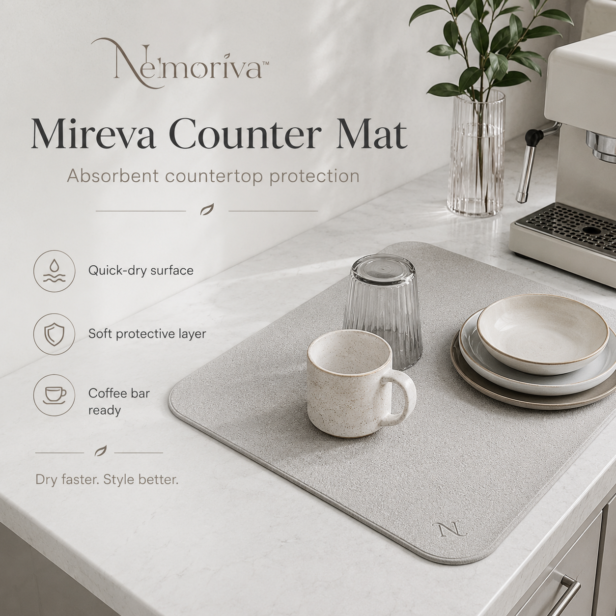 Nelmoriva™ Mireva Quick-Dry Kitchen Counter Mat - Absorbent Dish Drying & Coffee Bar Mat